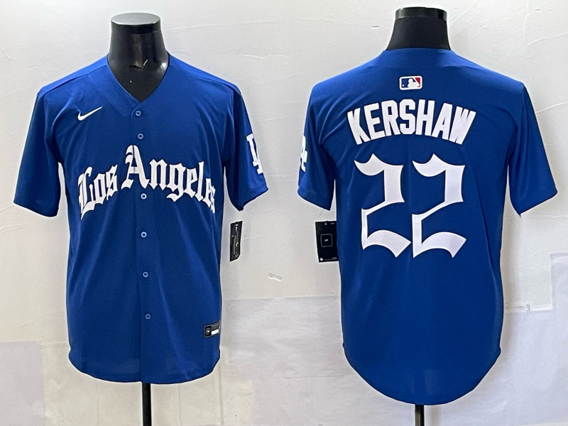 Men Los Angeles Dodgers 22 Kershaw Blue 2025 Nike MLB Jersey style 004